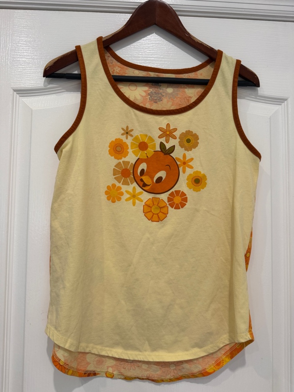 Disney Cream Tank Top with Orange Character and Floral Print